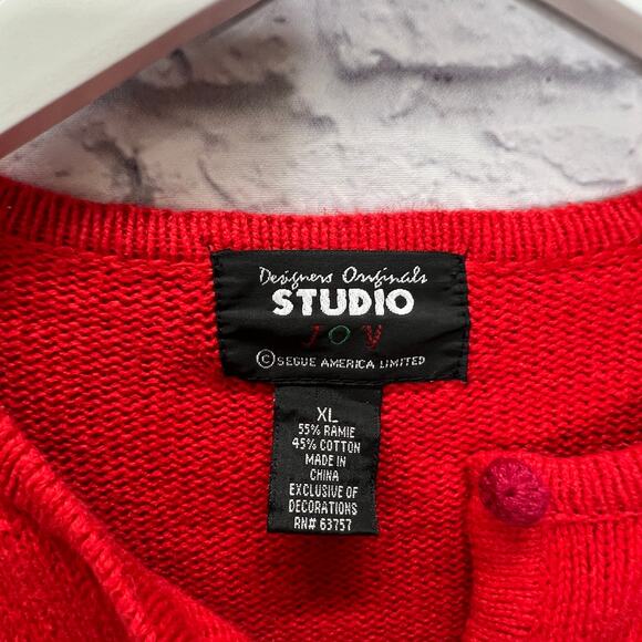Designers Originals Studio Red Chirtsmas Cardigan Sweater Size XL Santa Trees - Picture 3 of 5